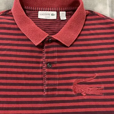 Lacoste Slim Fit Red Striped Cotton S/S Polo Shirt Mens US Large   Big Croc Logo • $23.95