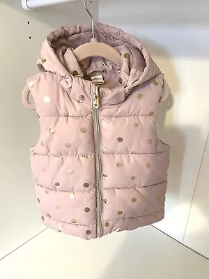 H&M Baby Girl Hooded Padded Gilet Pink Sleeveless Jacket Extend Hat 1.5-2 Y • £5