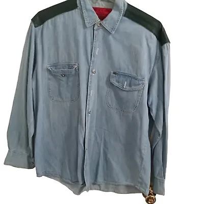 JNCO Vintage Mens Shirt Jean Denim Green Leather  Button Large • $101.16