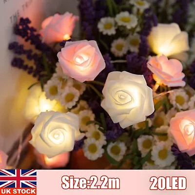 £3.29 • Buy 20LED 2.2M Rose Flower Lights String Fairy Wedding Christmas Party Garden Decor