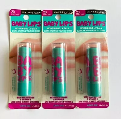 Lot Of 3 Maybelline Baby Lips Moisturizing Balm #20 Grape Vine CARDED / NEW • $16.99