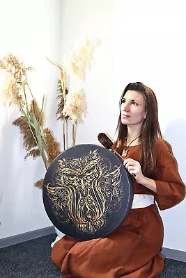 Vegan Shaman Drum  Owl Soul  Deep Bass Healing Sound Viking Frame Drum 20’’ • $222