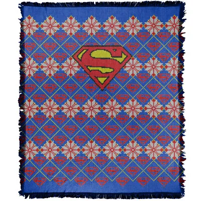 Superman Blanket 50 X60  Ugly Christmas Sweater Woven Cotton Blend Throw • $47.99