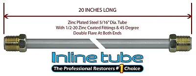 5/16 Fuel Line 20 Inch Oe Zinc Steel 1/2-20 Tube Nuts 45 Degree Double Flare • $11.25