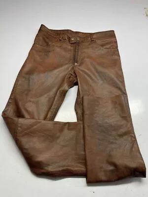 Men's Leather Pants Trouser Jeans Real Brown Thick Cowhide Lederhosen Lederjeans • $109.99