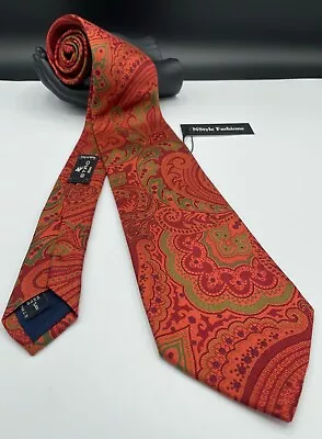 ETRO MILANO Men's 100% Silk Tie ~ Orange ~ Paisley Pattern ~ Made In Italy! • $49.99