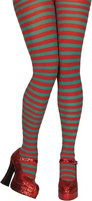 £2.99 • Buy Stripy Elf Tights In Red & Green Christmas Fancy Dress Ladies Costume Accessory