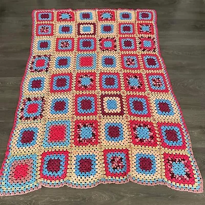 Granny Crochet 68 X46  Square Blanket Multicolor Colorful Afghan Throw • $24.99