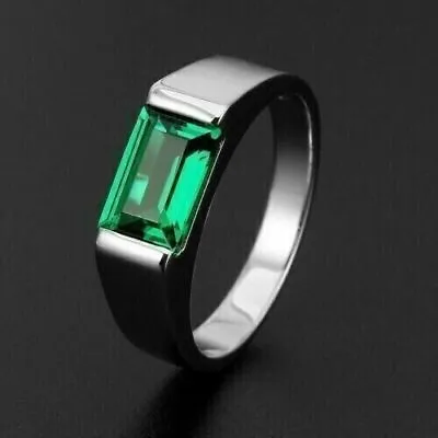 925 Sterling Silver Natural Certified 7.25 Ct Emerald Handmade Mens Ring • £63.34