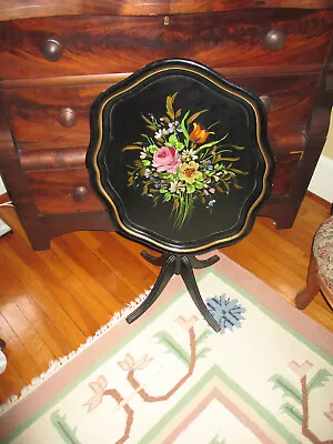 Superb! Antique Hand Painted Wood Tilt Top Tea Table / Fire Screen • $225