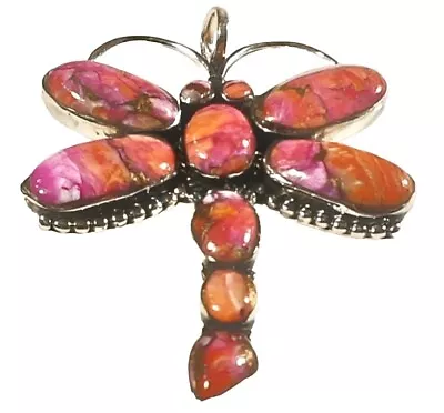 925 STERLING DRAGONFLY MULTICOLOR SPINY OYSTER  1 7/8  X 1 3/8  PENDANT 8.06g • $102.56