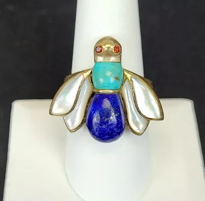 Vintage Sterling Silver Turquoise Blue Bee Ring Jewelry Size 9 Thailand ~ T718P • $39.95