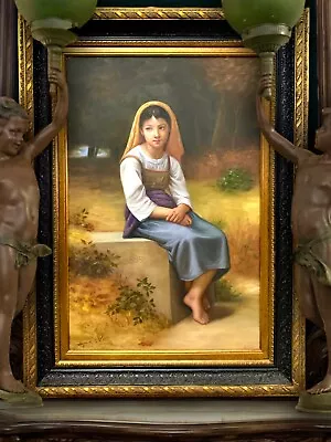 Painting Meditation Of Young Lady Reproduction Of  W. Bouguereau Vintage Art • $1145