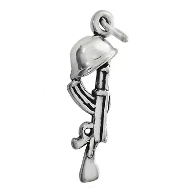 £18.10 • Buy Machine Gun And Soldier Helmet 3D 925 Solid Sterling Silver Charm Military Army