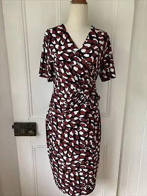 Leona Edmiston Size 10 Small Blac White Polka Dot Print Faux Wrap Dress Stretch • $40