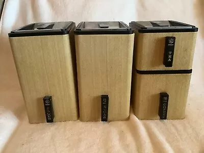 VTG MCM Kromex Light Wood Grain W/ StainlessSteel Lids Kitchen Canister Set Of 4 • $22.95