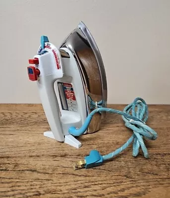 Vintage Sunbeam Steam Clothes Iron ~ WORKS ~ Heavy Metal ~ Teal ~ Fabric Cord ~ • $20