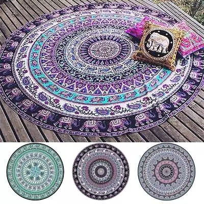 Indian Mandala Psychedelic Tapestry Hippie Wall Hanging Round Bedspread Blanket • $8.82