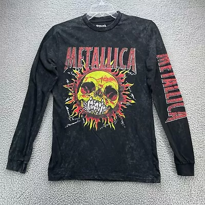 Metallica Shirt Mens Medium Black Pushead Long Sleeve Flames Skull Acid Washed • $14.95