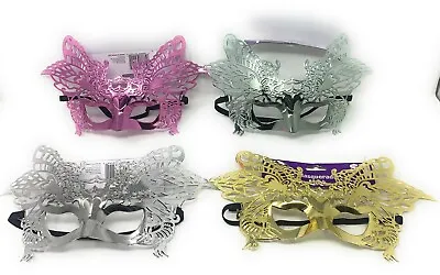 Halloween-Masquerade Mask-Silver Gold Pink Green Metallic-Mardi Gras-Lot Of 4 • $6.28