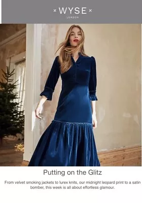 Wyse Isobel Velvet Dress In Petrol Blue Size 2 (UK10) VGC • £125