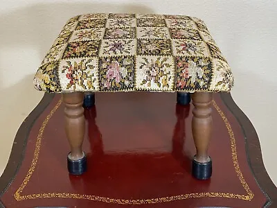 💐Vintage Mid Century Floral Needlepoint Tapestry Footstool Stool 9  Tall • $49.99