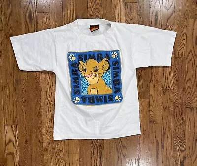 Vintage 90s Disney The Lion King Simba Kids T Shirt Short Sleeve White Kids L • $20