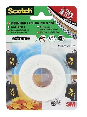 Scotch 3M Double Sided Extreme (L)1.5m (W)19mm White Mounting Tape Multi Surface • £3.99