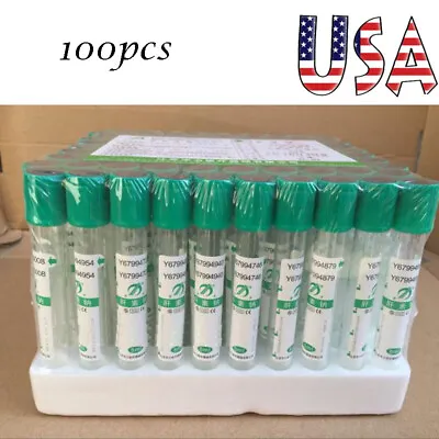$20.99 • Buy 100pcs Vacuum Blood Collection Tubes Heparin Sodium Tubes Clinic 3mL Plastic FDA