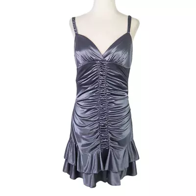 Vintage 90s City Triangles Grey Satin Ruched Mini Party Dress M • £33.78