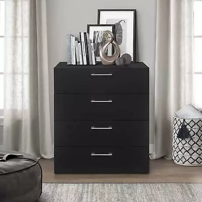 $111.35 • Buy 4 Drawer Wood Chest Of Drawers Dresser Furniture Cabinet Bedroom Storage BLACK