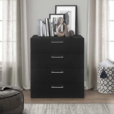 $111.35 • Buy 4 Drawer Wood Chest Of Drawers Dresser Furniture Cabinet Bedroom Storage BLACK