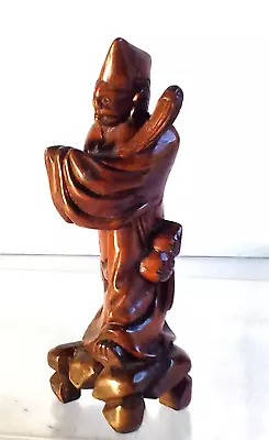 Vintage Hand Carved Wooden Monk Priest Statue 6  Beautiful Detail Very Nice!!!!! • $18.95