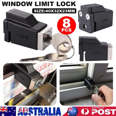 8PCS Aluminum Alloy Child Safety Sliding Window Restrictor Lock With 2 Keys AU • $11.42
