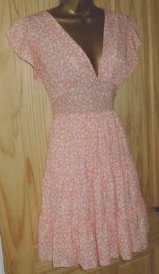 £3.99 • Buy Peach (light Orange)/white Fit And Flare Tea Skater Dress Size Small (6-10)