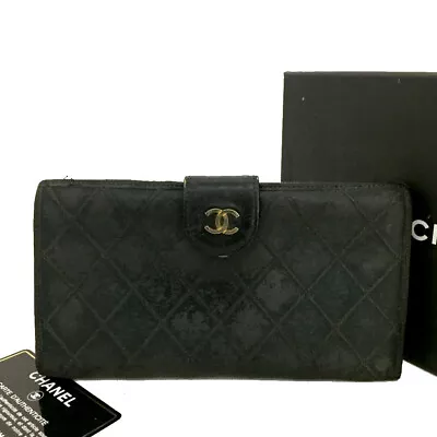 CHANEL Bicolore CC Logo Black Lambskin Long Bifold Wallet/6Y0310 • $1