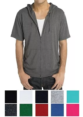 Men's Lightweight Zip Up Short Sleeve Jersey Beach / T-shirt Hoodie Xxs-4xl • $18.95