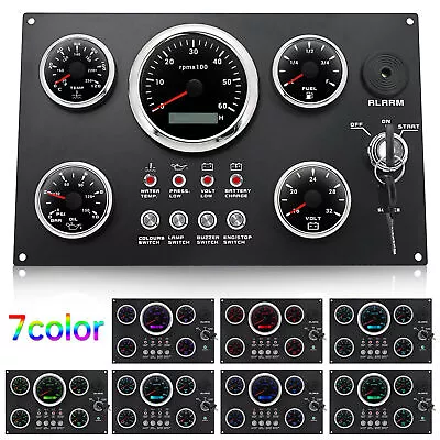 5 Gauge Set Instrument Panel Tacho 6000RPM 7 Colors LED For Marine Boat Yacht • $171.02