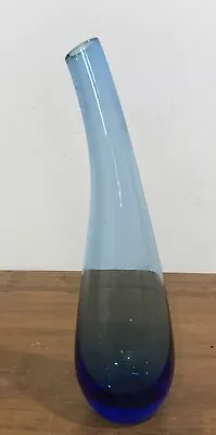 Cobalt Blue Curved Glass Bud Vase - 25cm High • $28