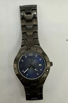 Relic Vince Mens Gunmetal Degrade Blue Dial Date Watch ZR12056 New Battery. • $19