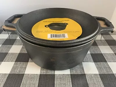 Pre-seasoned 5 Qt Cast Iron Double Dutch Oven Kitchen Cookware Pot Skillet Lid • $40