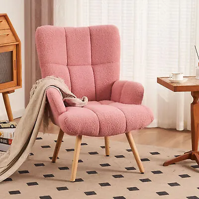 UNIKOME Teddy Velvet Accent Chair High Back Arm Chair For Living Room Pink • $119.99