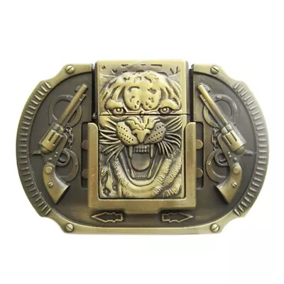Tiger Guns Western Cowboy Bronze Plated Lighter Belt Buckle • $18.95