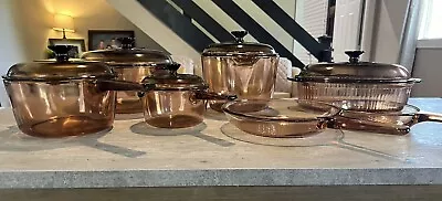 VISION WARE Corning PYREX Amber GLASS Cookware 12Pc Set Roaster Pots & Pans USA • $219.99