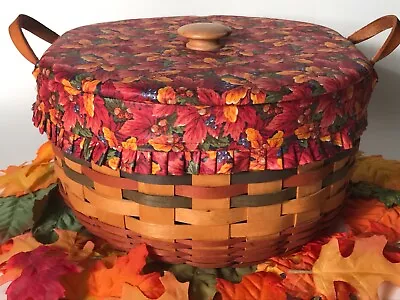 Longaberger Lg Round Harvest Basket ~Lids Liner Protector Vintage Thanksgiving • $89.99