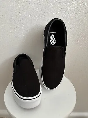 Vans Classic Slip-On Stackform Rib Knit Shoes - Black White 4 Men’s 5.5 Women • $50