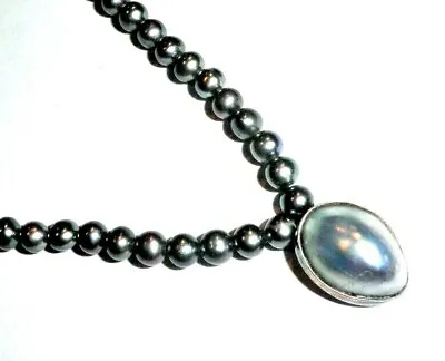 Sterling Silver Black Rainbow Pearl Necklace Mabe Pearl Pendant 17.5   • $143.34