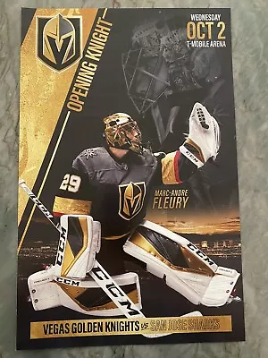 Vegas Golden Knights Marc-andre Fleury Opening Night Poster 10/2/19 San Jose • $17.50