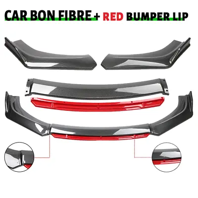 $49 • Buy Carbon Fiber+red For Mazda 3 2 5 6  Front Bumper Lip Splitter Spoiler Boby Kit
