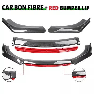 $49 • Buy Carbon Fiber+red For Mazda 3 2 5 6  Front Bumper Lip Splitter Spoiler Boby Kit